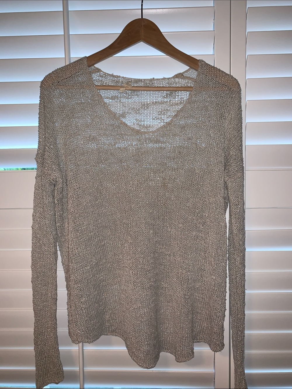 Helmut Lang Light Beige V-Neck Open Knit Sweater